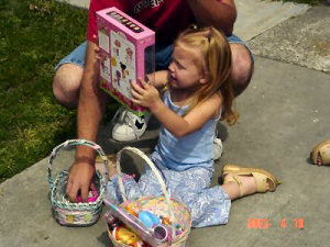Caitlyn checking out her Easter Basket