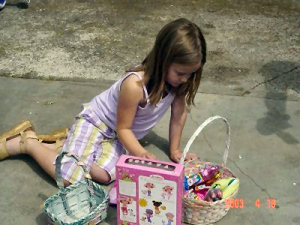 Taylor checking out her Easter Basket
