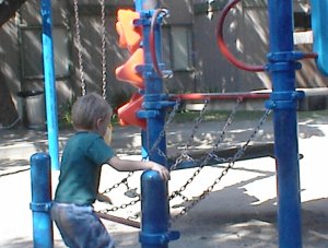 Austin moved to the playground equipment.